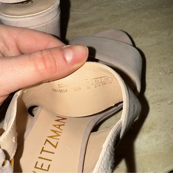 STUART WEITZMAN Ono Suede Platform Block Heel Sandal In Dolce (light beige) - Picture 8 of 9